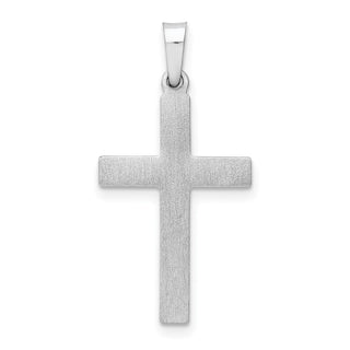 14k White Gold Brushed and Polished Hollow Latin Cross Pendant