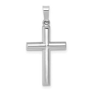 14k White Gold Brushed and Polished Hollow Latin Cross Pendant