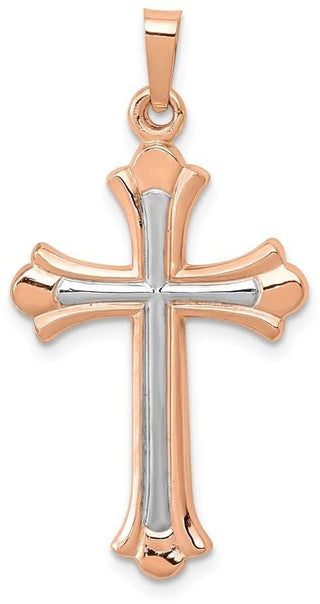 14k Rose Gold with White Rhodium Cross Pendant