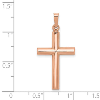 14k Rose Gold Brushed and Polished Hollow Cross Pendant