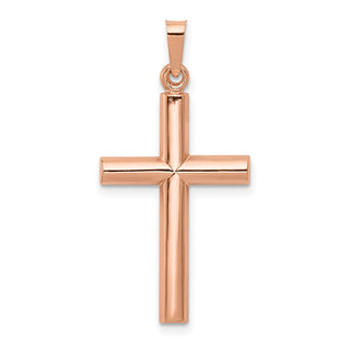 14k Rose Gold Brushed and Polished Hollow Cross Pendant