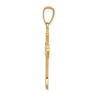 14k Yellow Gold Polished Fleur De Lis Cross Pendant XR1447