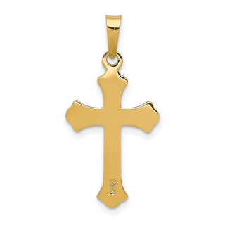 14k Yellow Gold Polished Fleur De Lis Cross Pendant XR1447