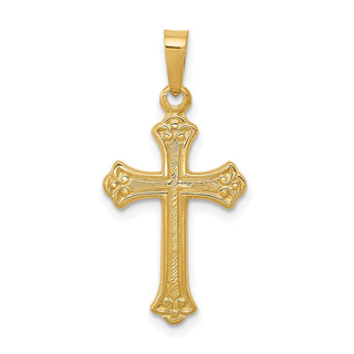 14k Yellow Gold Polished Fleur De Lis Cross Pendant XR1447