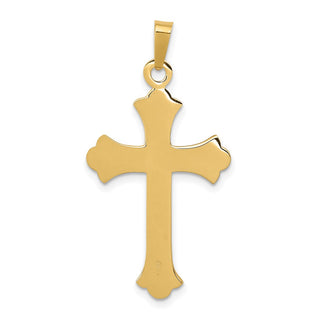 14k Yellow Gold Textured and Polished Fleur De Lis Cross Pendant XR1448