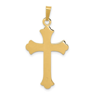 14k Yellow Gold Textured and Polished Fleur De Lis Cross Pendant XR1448