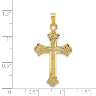 14k Yellow Gold Textured and Polished Fleur De Lis Cross Pendant XR1448
