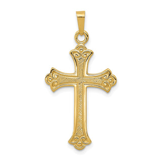 14k Yellow Gold Textured and Polished Fleur De Lis Cross Pendant XR1448