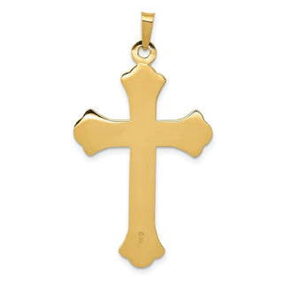 14k Yellow Gold Textured and Polished Fleur De Lis Cross Pendant XR1449