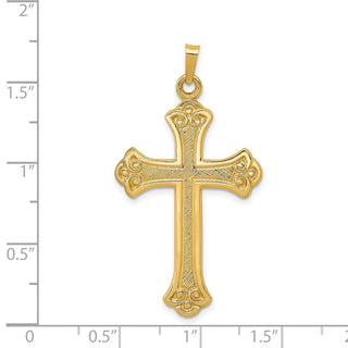 14k Yellow Gold Textured and Polished Fleur De Lis Cross Pendant XR1449