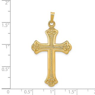 14k Yellow Gold Textured and Polished Fleur De Lis Cross Pendant XR1449