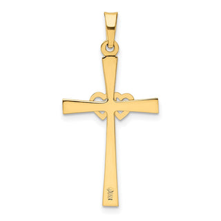 14k Yellow & White Gold Textured Latin Cross Interlocking Hearts Pendant XR1455
