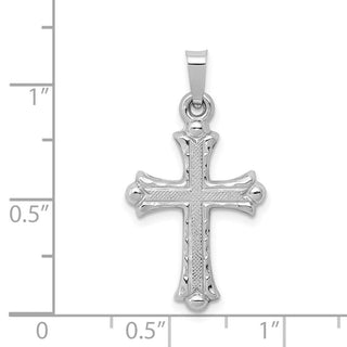 14k White Gold Textured and Polished Fleur De Lis Cross Pendant XR1458