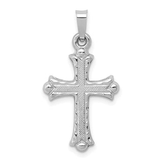 14k White Gold Textured and Polished Fleur De Lis Cross Pendant XR1458