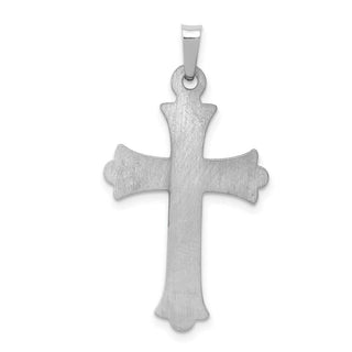 14k White Gold Textured and Polished Fleur De Lis Cross Pendant XR1459