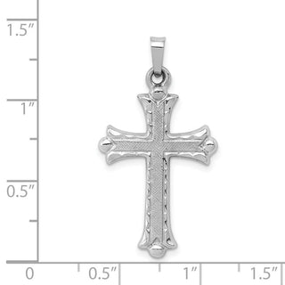 14k White Gold Textured and Polished Fleur De Lis Cross Pendant XR1459