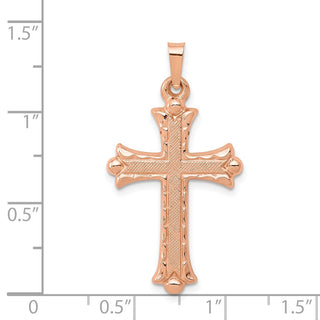 14k Rose Gold Brushed and Polished Budded Cross Pendant