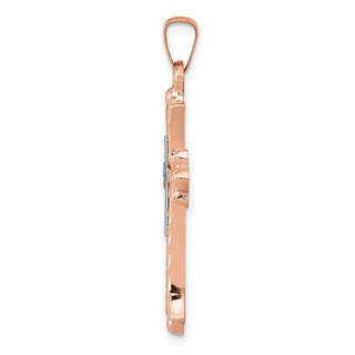 14k White and Rose Gold Textured, Brushed and Polished Budded Cross Pendant