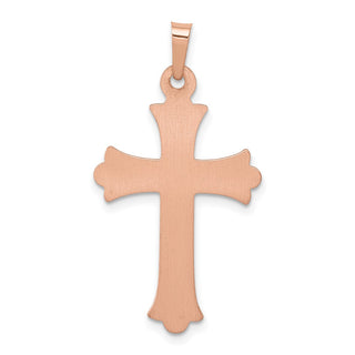 14k White and Rose Gold Textured, Brushed and Polished Budded Cross Pendant