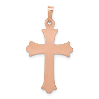 14k White and Rose Gold Textured, Brushed and Polished Budded Cross Pendant