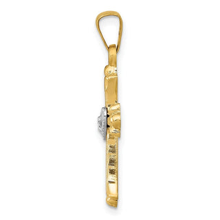 14k Yellow Gold w/Rhodium Diamond Fleur De Lis Cross Pendant