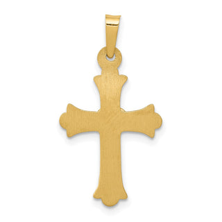 14k Yellow Gold w/Rhodium Diamond Fleur De Lis Cross Pendant
