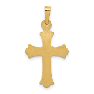 14k Yellow Gold w/Rhodium Diamond Fleur De Lis Cross Pendant