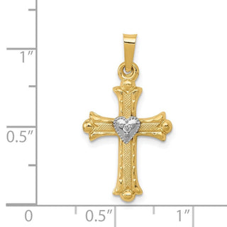 14k Yellow Gold w/Rhodium Diamond Fleur De Lis Cross Pendant