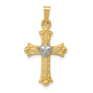 14k Yellow Gold w/Rhodium Diamond Fleur De Lis Cross Pendant
