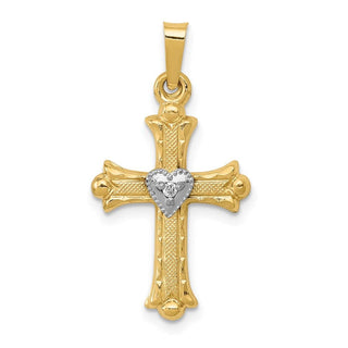 14k Yellow Gold w/Rhodium Diamond Fleur De Lis Cross Pendant