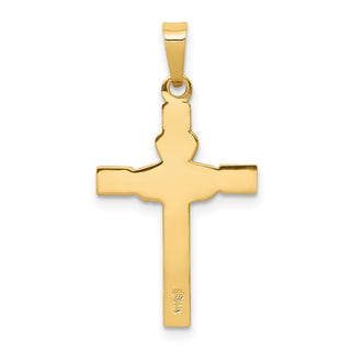 14k Yellow Gold and Rhodium Polished Claddagh Cross Pendant