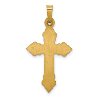 14k Yellow Gold Brushed and Polished Budded Cross Pendant