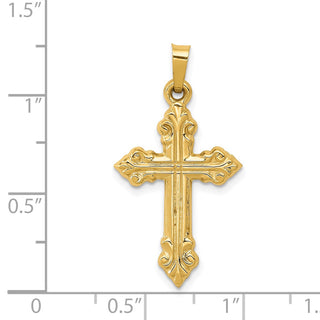14k Yellow Gold Brushed and Polished Budded Cross Pendant