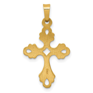 14k Yellow Gold Polished Fleur De Lis Cross Pendant XR1475