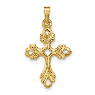 14k Yellow Gold Polished Fleur De Lis Cross Pendant XR1475
