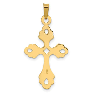 14k Yellow Gold Polished Fleur De Lis Cross Pendant XR1476