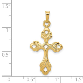 14k Yellow Gold Polished Fleur De Lis Cross Pendant XR1476