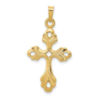 14k Yellow Gold Polished Fleur De Lis Cross Pendant XR1476