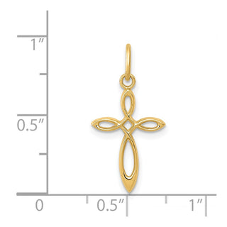 14k Yellow Gold Polished Small Ribbon Cross Pendant XR1486