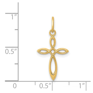 14k Yellow Gold Polished Small Ribbon Cross Pendant XR1486