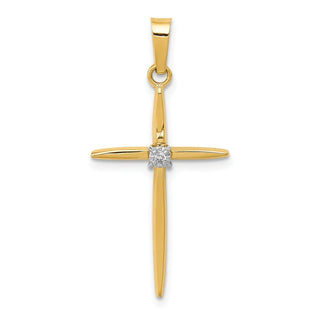 14k Yellow Gold Diamond Polished Passion Cross Pendant