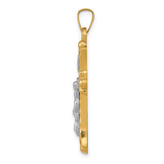 14k Yellow Gold Two-Tone Textured and Polished INRI Crucifix Cross Pendant