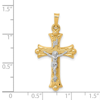 14k Yellow Gold Two-Tone Textured and Polished INRI Crucifix Cross Pendant