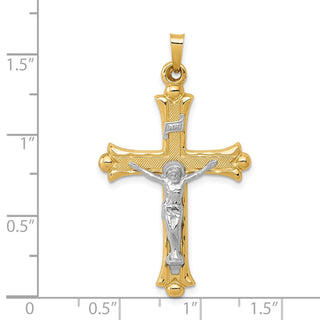 14k Yellow Gold Two-Tone Textured and Polished INRI Crucifix Pendant