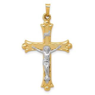 14k Yellow Gold Two-Tone Textured and Polished INRI Crucifix Pendant