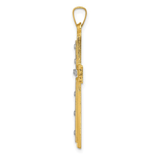 14k Yellow Gold and Rhodium Polished and Satin Cross Pendant