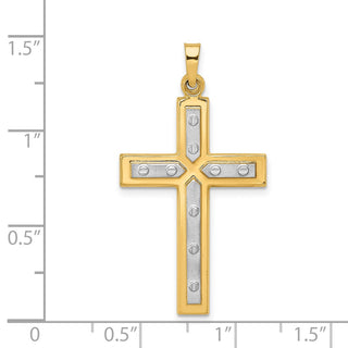 14k Yellow Gold and Rhodium Polished and Satin Cross Pendant