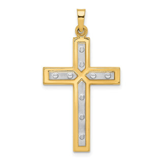 14k Yellow Gold and Rhodium Polished and Satin Cross Pendant