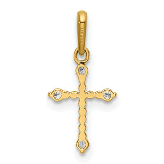 14K Yellow Gold Polished Beaded CZ Cross Charm