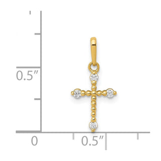 14K Yellow Gold Polished Beaded CZ Cross Charm